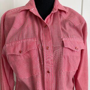 VTG Western Style Women's Red & White Gingham Pearl Snap Down Shirt Sz 11